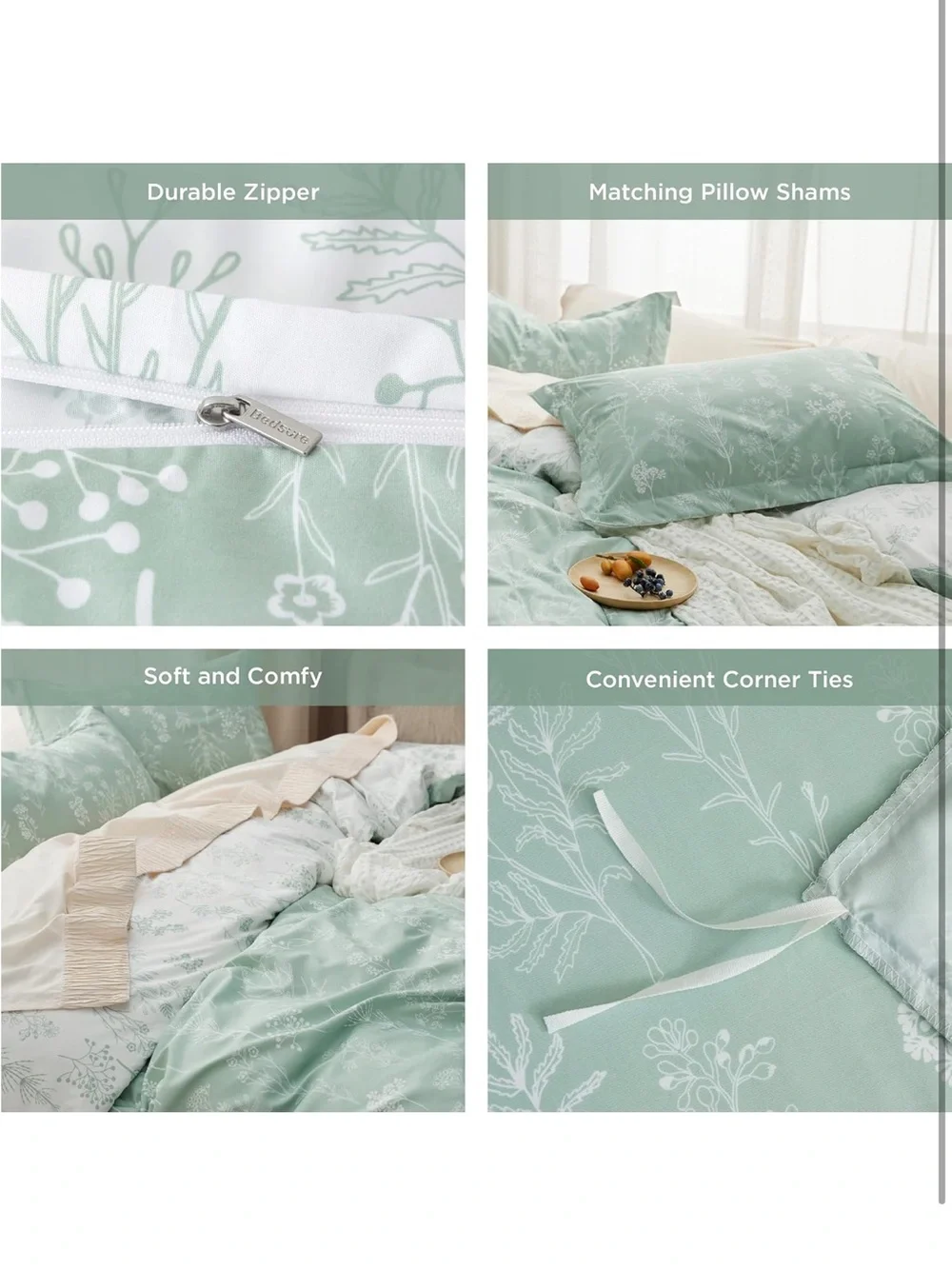 NEW Bedsure Reversible Floral Duvet Cover Set with Zipper Closure, 3 Pieces KING